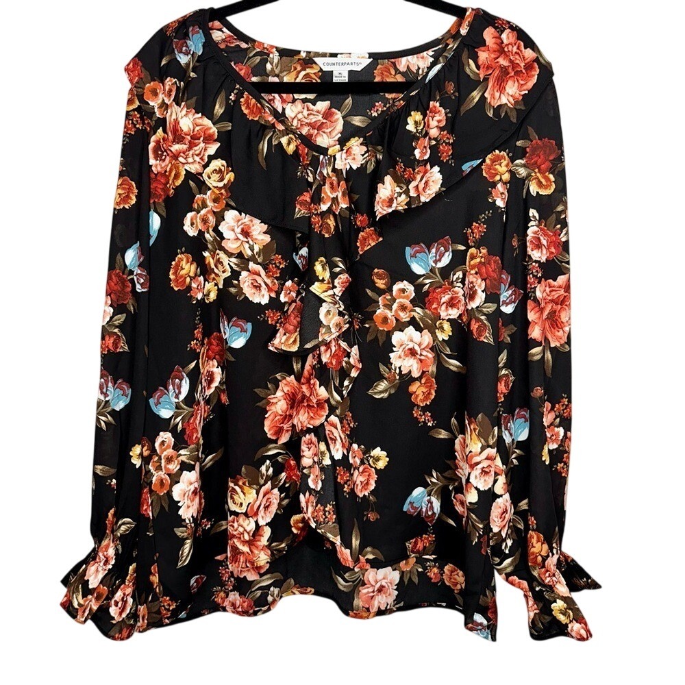 NWOT COUNTERPARTS Ruffled Floral Blouse - XL